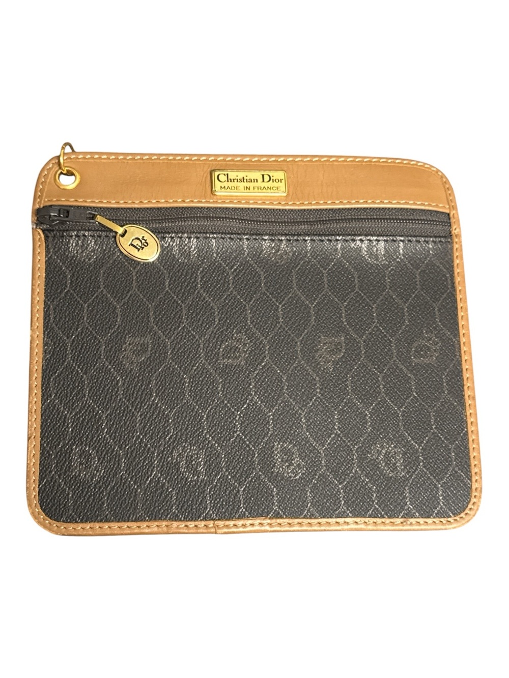 DIOR Honeycomb Monogram PVC Bucket Shoulder Crossbody Bag Brown Tan w/ Pouch - Picture 14 of 17